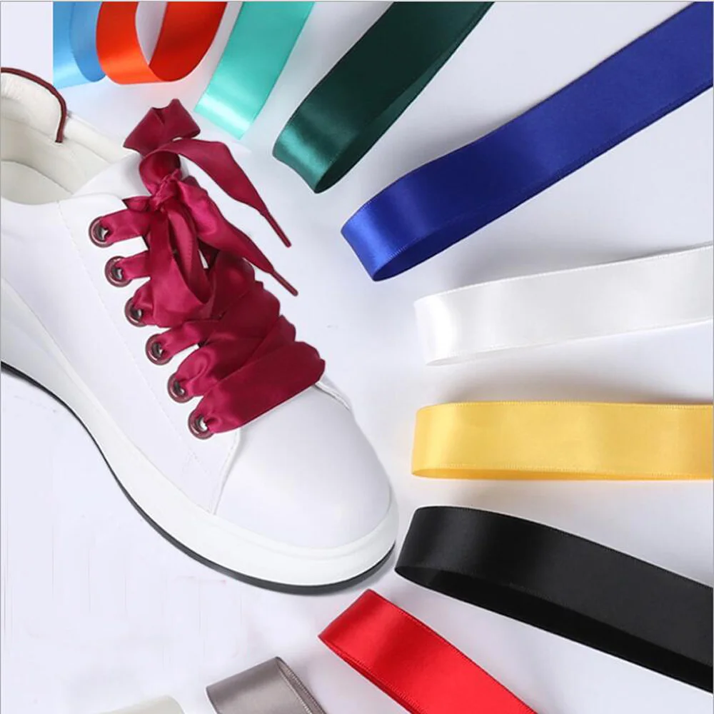 

1Pair 1CM Width Silk Flat Shoelace Laces Satin Silk Ribbon Shoelaces Sneaker Sport Off White Shoes Lace 100CM Length