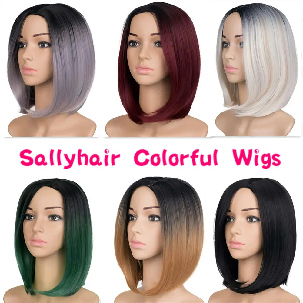 Sallyhair высокое Температура Синтетические прямые волосы с эффектом деграде(переход от темного к черный светло-серый бабушка седые волосы Цвет парики волос Для чернокожих Для женщин