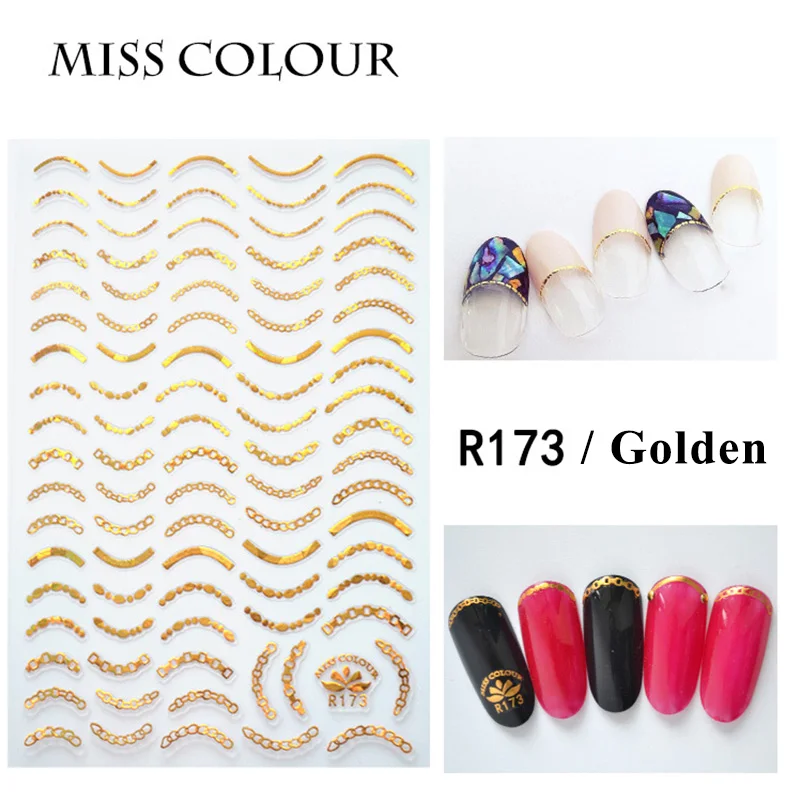 Горячая продажа 3D наклейки дизайн золотые для ногтей серебряные линии Наклейка