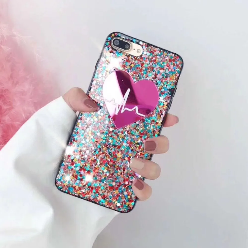 Блестящий зеркальный чехол с сердцем для iPhone 6 6s 7 8 plus модный розовый X Аксессуары
