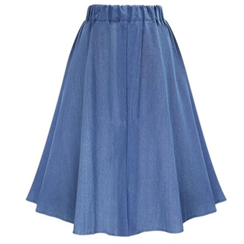 Женская джинсовая юбка на пуговицах летняя до колен с эластичной талией 2 цвета