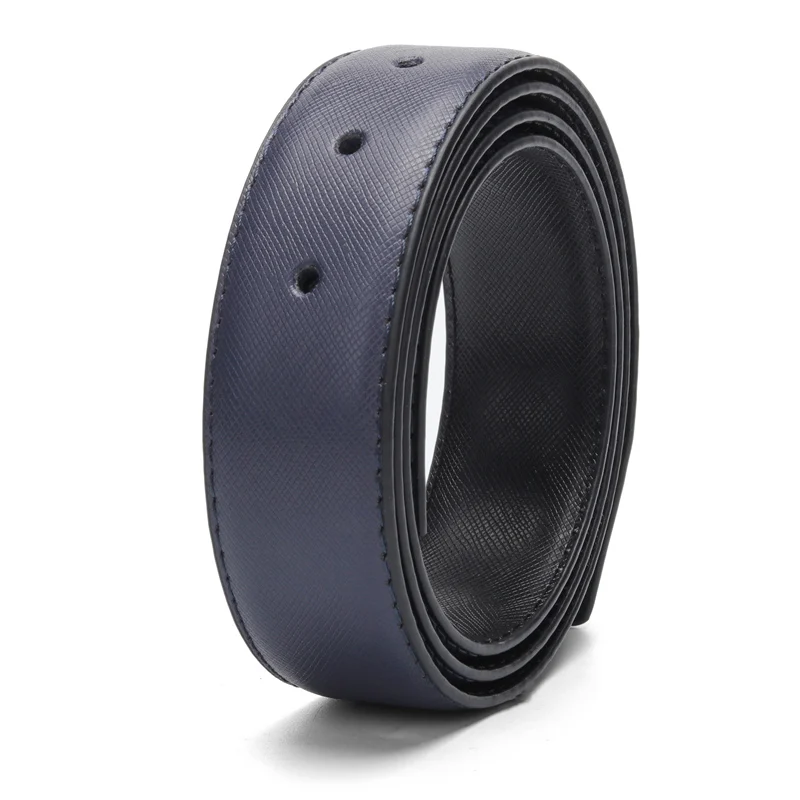 Dark Blue Black A Ремень без пряжки для мужчин, кожаный ремень высокого качества, мужской ремень без пряжки для джинсов шириной 3,4 см, костюм с двусторонней пряжкой - Цвет: Dark Blue Black A