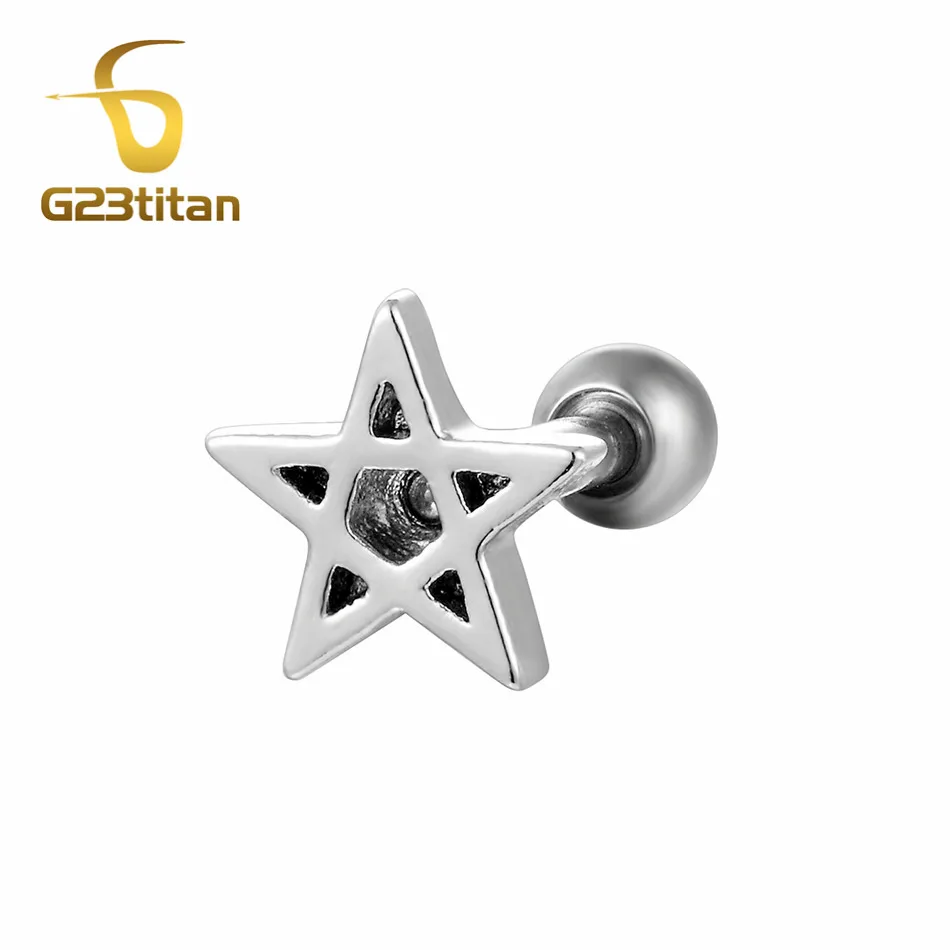 G23titan 1,2*6 мм пентаграмма Labret губы бар кольца, пирсинг тела, украшения хряща уха трагус сексуальные мужчины женщины ювелирные изделия - Окраска металла: Pentagram Ear Tragus
