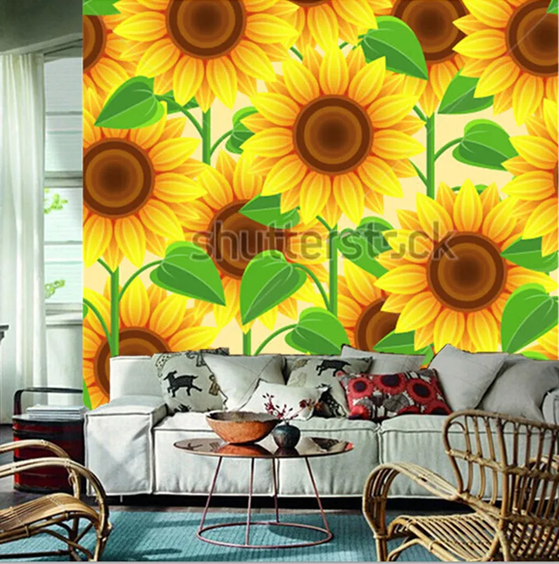 

Custom 3D large murals,beautiful bright nature pattern yellow with sunflowers ,living room sofa TV wall bedroom wall paper