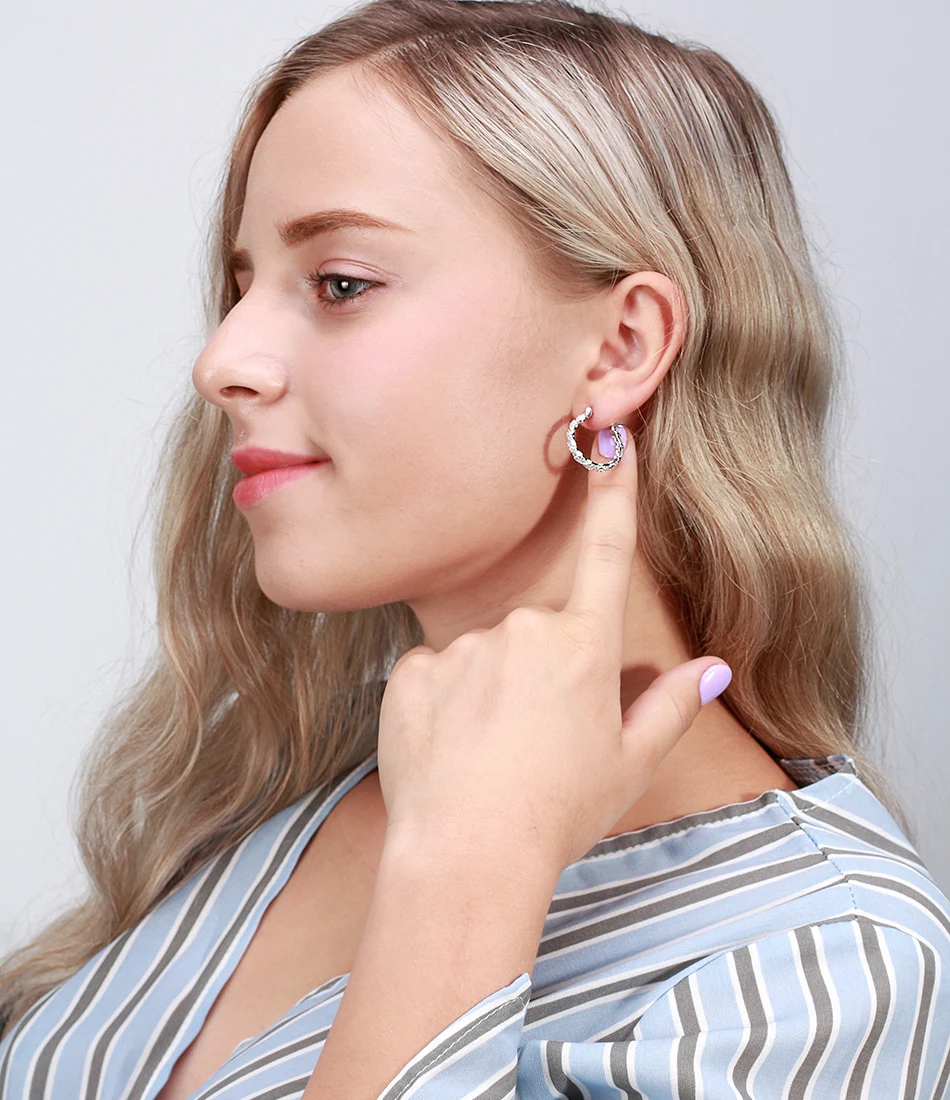 ORSA JEWELS Аутентичные 925 пробы серебряные серьги-кольца для женщин AAA кубический циркон круглые серьги модные ювелирные изделия подарок SE81