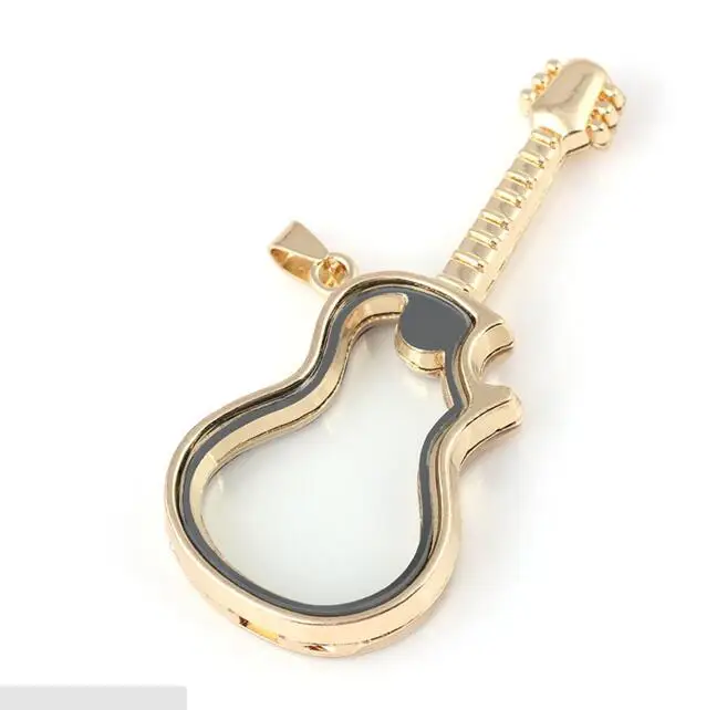 

10pieces 30*68*8mm guitar shape music Memory Photo Locket Magnet Glass Living Floating Locket necklace pendant diy findings