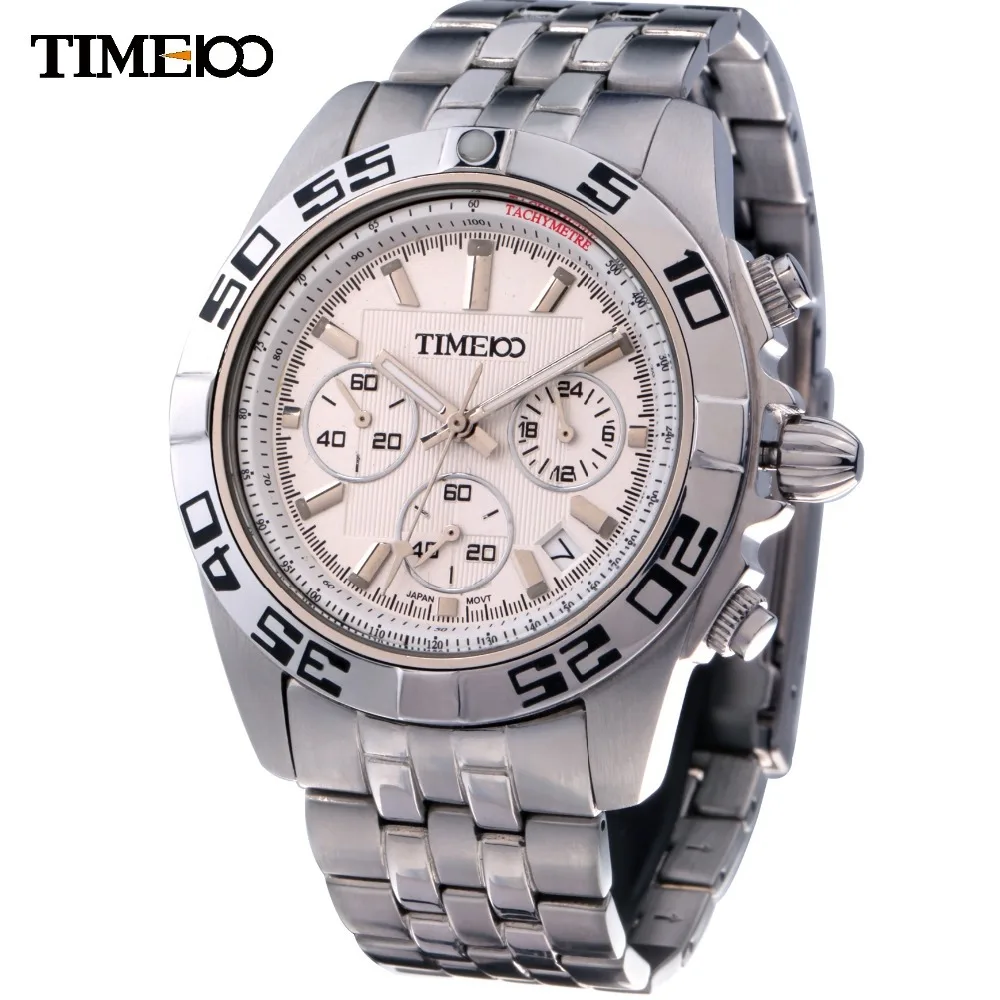 NEW Fashion TIME100 Men's Analog Display Stainless Steel Strap Round Dial Water Resistant 50m Men Casual Quartz Wirst Watch