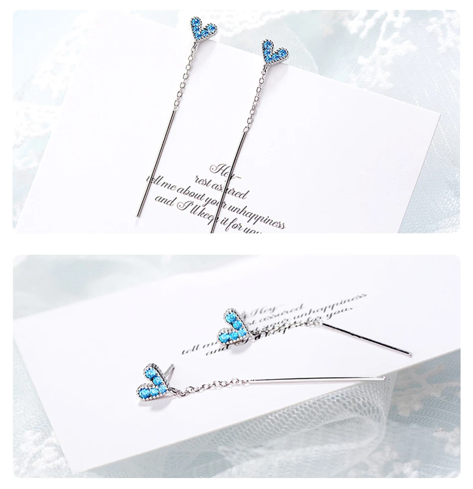 UMODE Real 925 Sterling Silver Drop Earrings for Women Fashion Tiny Heart Long Chain Dangle Earring Silver Jewelry LE0619
