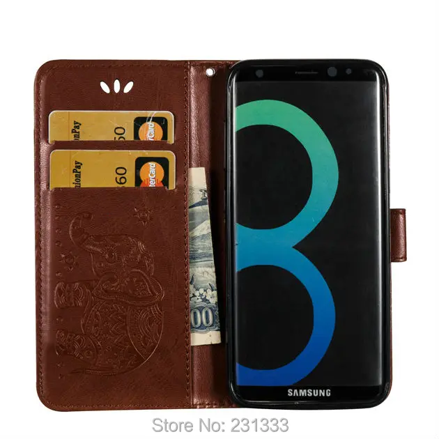 Кожаный чехол-Кошелек на ремешке для Samsung Galaxy S8 PLUS J3 J5 J7 A3 A5 2017 J2 Prime Elephant TPU