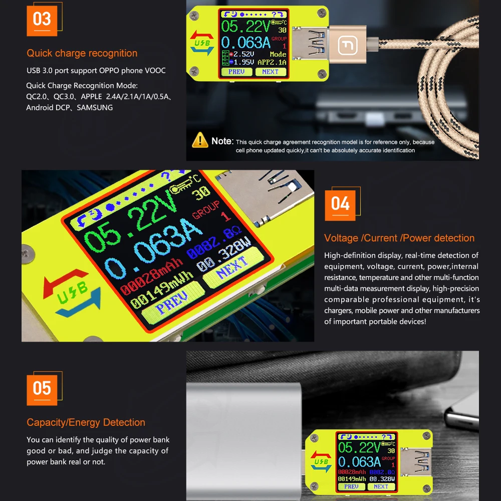 RD USB цветной ЖК-дисплей Напряжение измеритель тока USB Тестер Вольтметр Амперметр батарея зарядный кабель тестер сопротивления