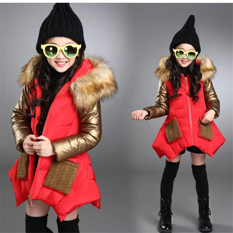 2019 Girl Winter Thick Warm Coat Kid School Long Sleeve Fur Hooded Casual Jacket Patchwork Fashion Snow wear | Детская одежда и