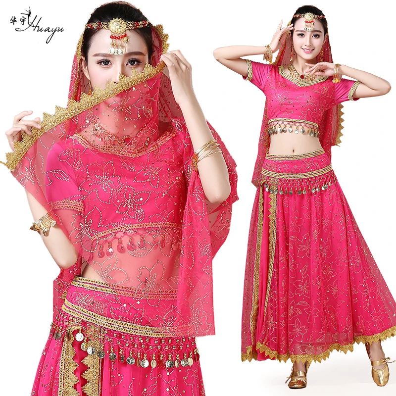 Belly dance dress Indian costume 4pcs set Bollywood Costume oriental costumes for women adults skirt HY0054. | Тематическая одежда