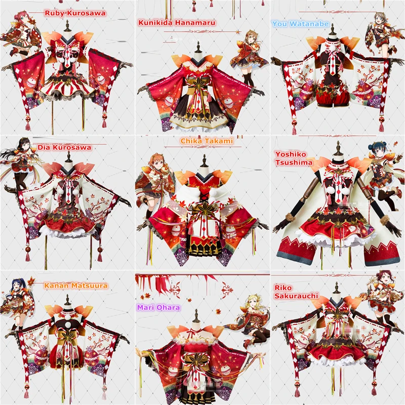 Lovelive sunshine Aqours красный кленовый лист Рико сакураучи косплей костюм кимоно платье