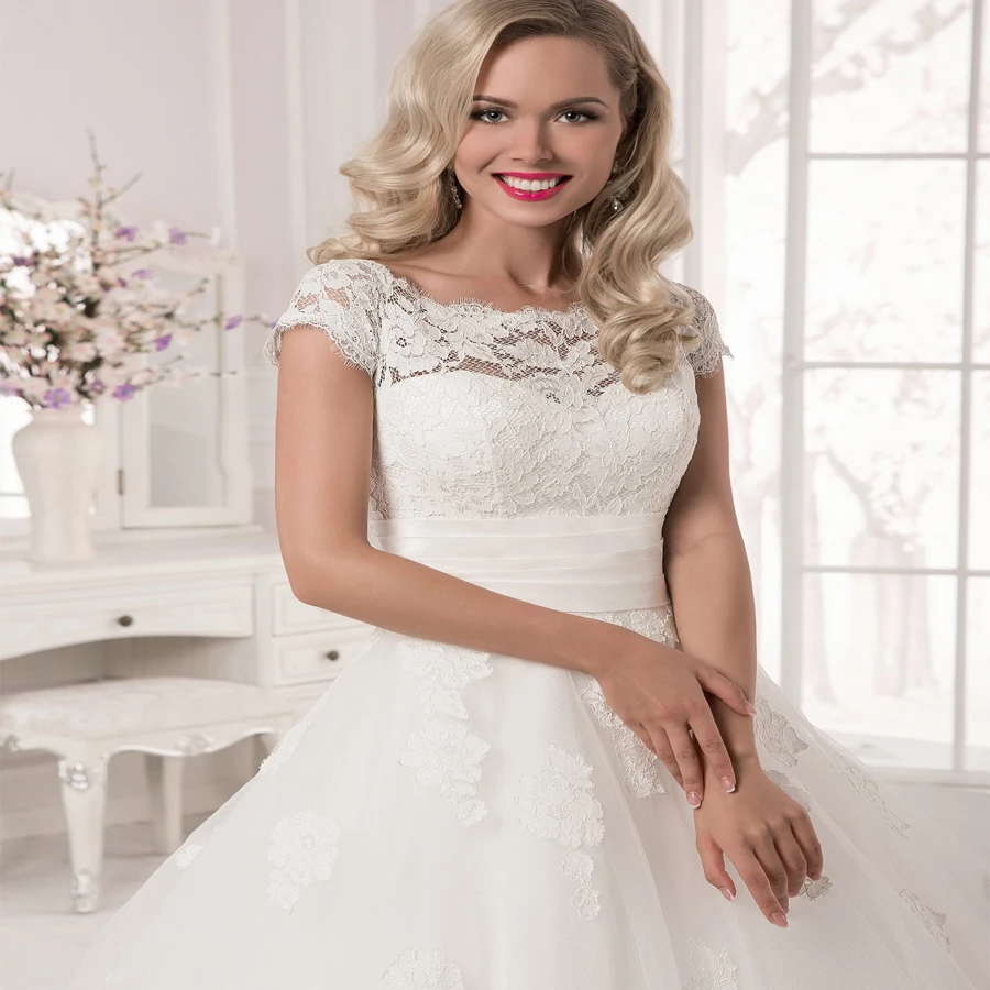 Очаровательные свадебные платья с короткими рукавами Robe De Mariage Кружевное бальное