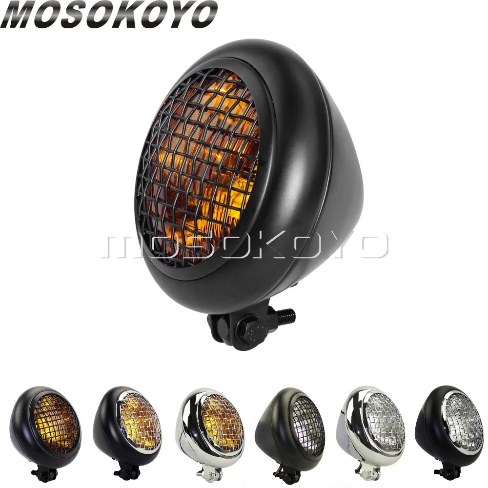 

Black Amber Mesh Grille 6.5" Vintage Headlight Custom Front Lamp Sealed Beam for Harley Cafe Racer Dyna Sportster Touring XS650