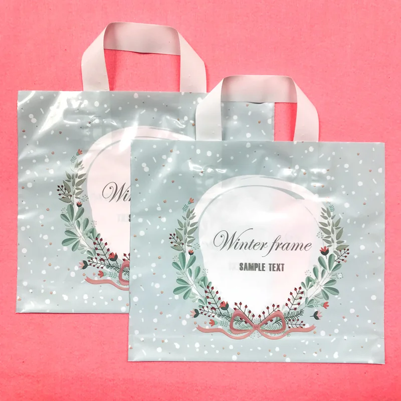 

50pcs PE Plastic Bag With Handle Bow-tied Garland Plastic Gift Bag Shopping Cloth Gift Packaging Pouches Party Birthday Supplies