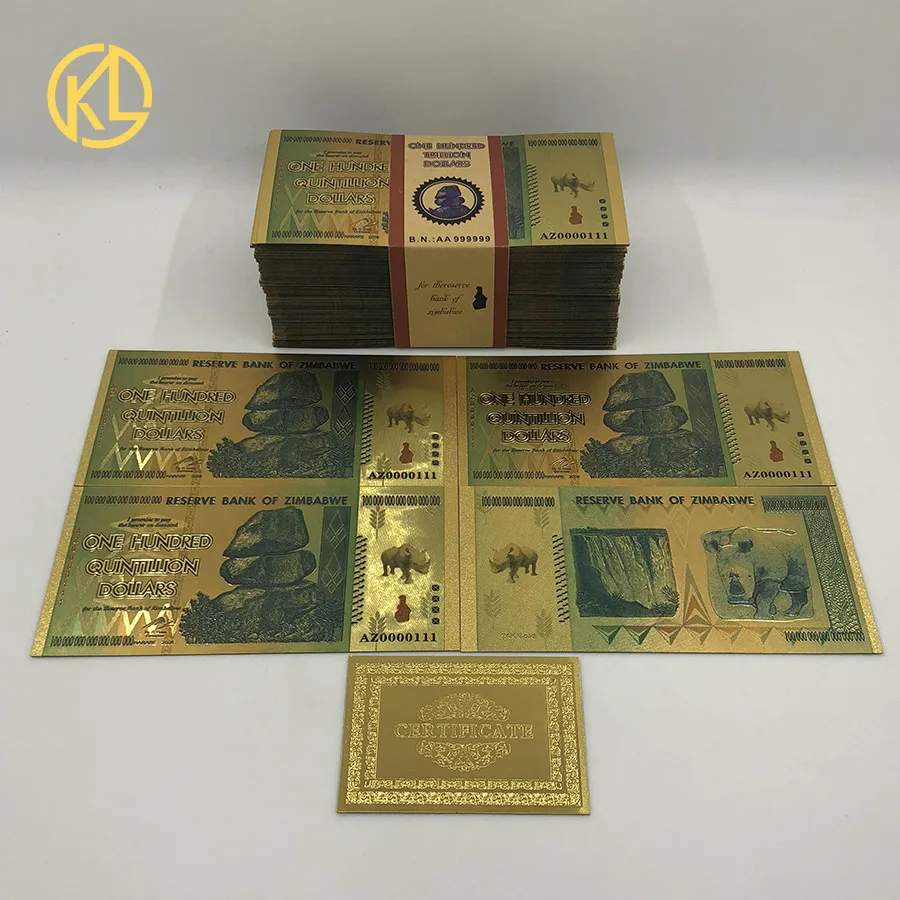 4000 шт. 100 триллиона/Quintillion долларов Зимбабве копия банкнот из 24 каратной золотой