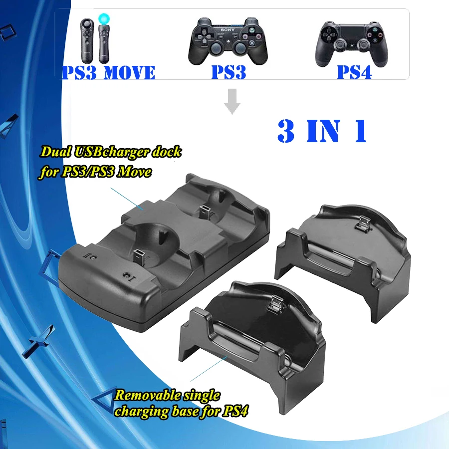 Съемное зарядное устройство для Sony Play Station 4 PS4/Pro/Slim/PS3/PS3 Move беспроводной
