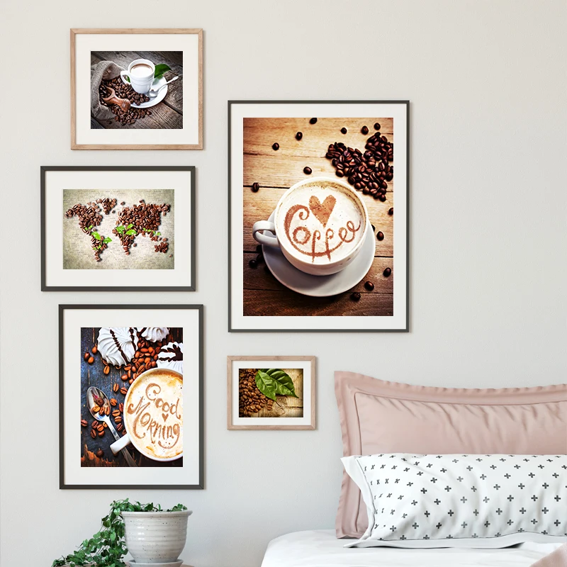 Винтаж Кофе Bean Холст Картина Wall Art кофейные домашние плакаты принты современный