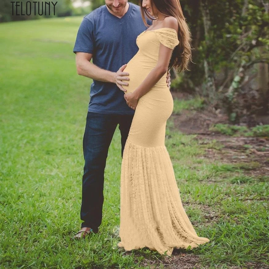 TYELOTUNY Материнство платья для фотосессии Pregnants элегантный сексуальный фотографии реквизит с открытыми плечами кружева длинное платье ZS20