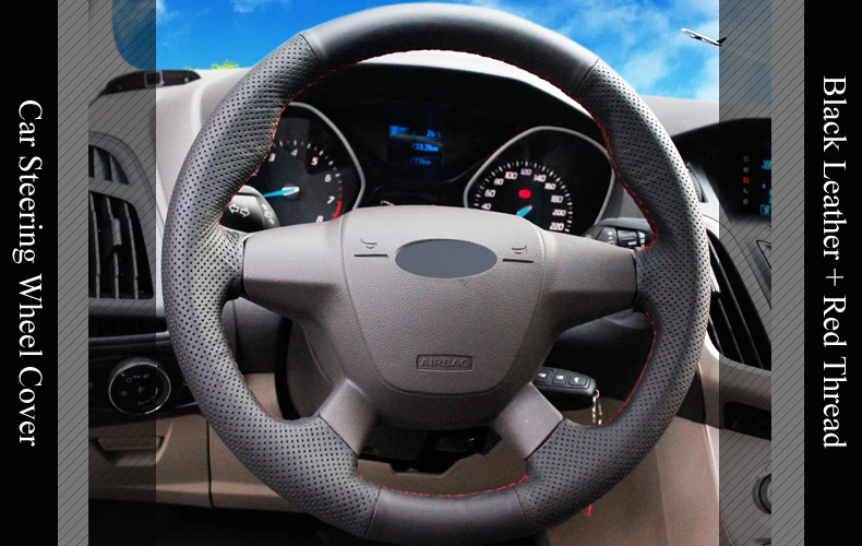 LQTENLEO черная искусственная кожа чехол на руль для Ford Focus 3 2011- KUGA Escape 2013- C-MAX 2011- Transit