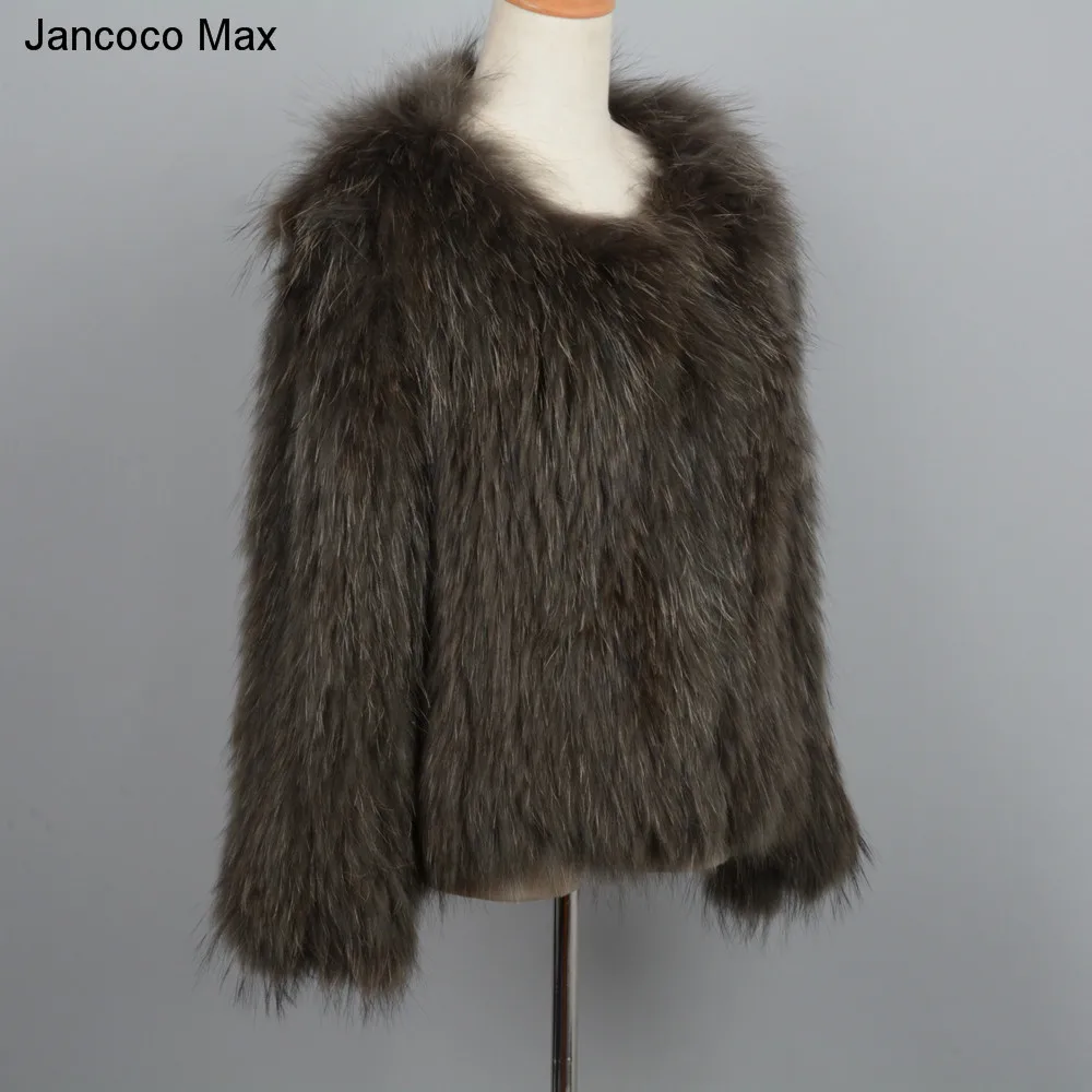 Jancoco Max натуральный мех енота пальто весна осень зима Высокое качество трикотажные женские куртки S7105
