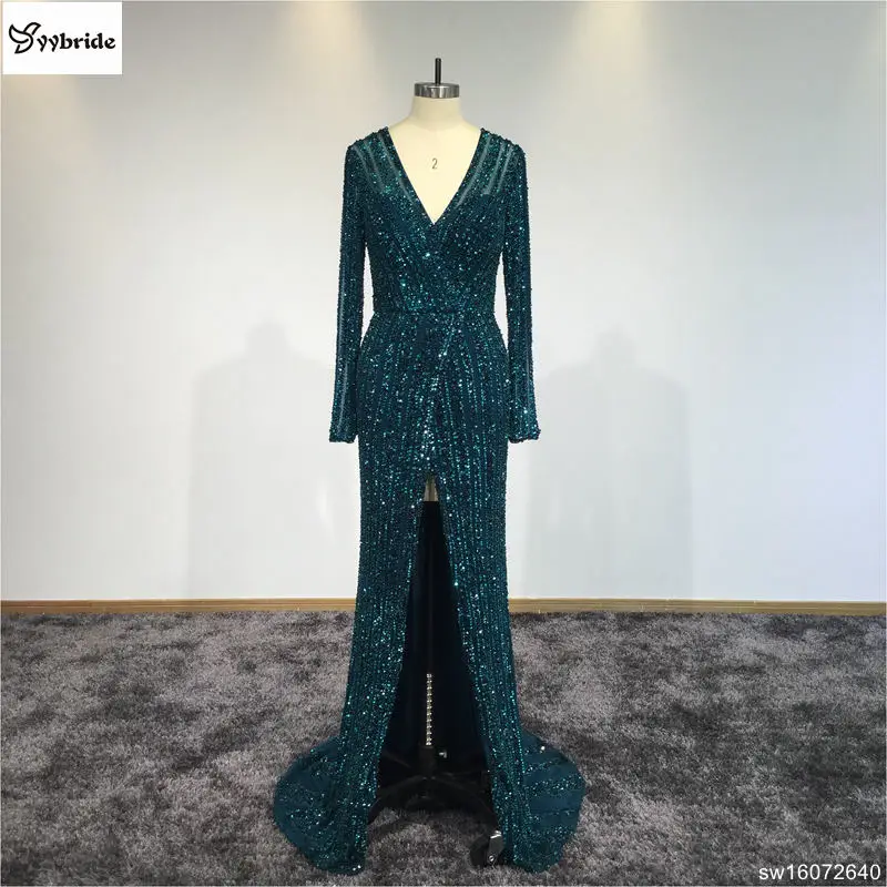 Оригинальные темно-зеленые платья для выпускного вечера с V-образным вырезом и