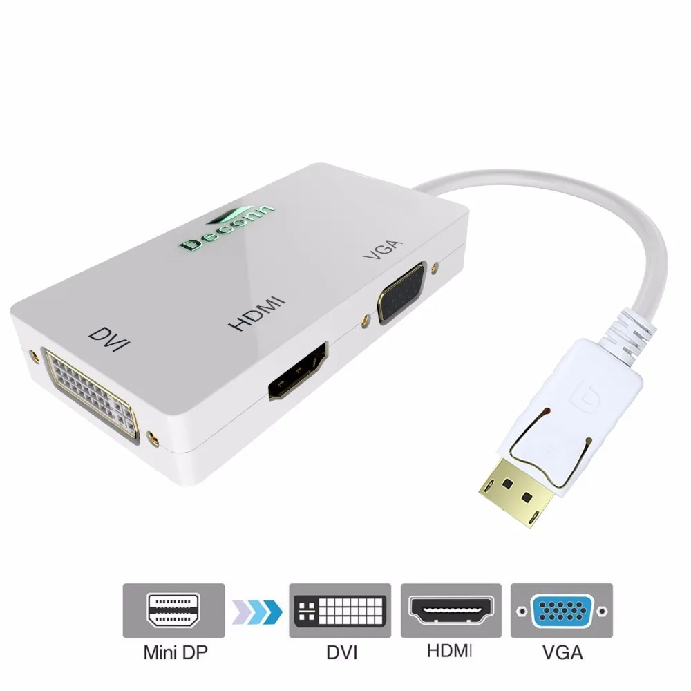 DisplayPort DP папа к DVI/HDMI 4 K/VGA Женский кабель 1080P HDTV 3в1 адаптер конвертер Черный Белый