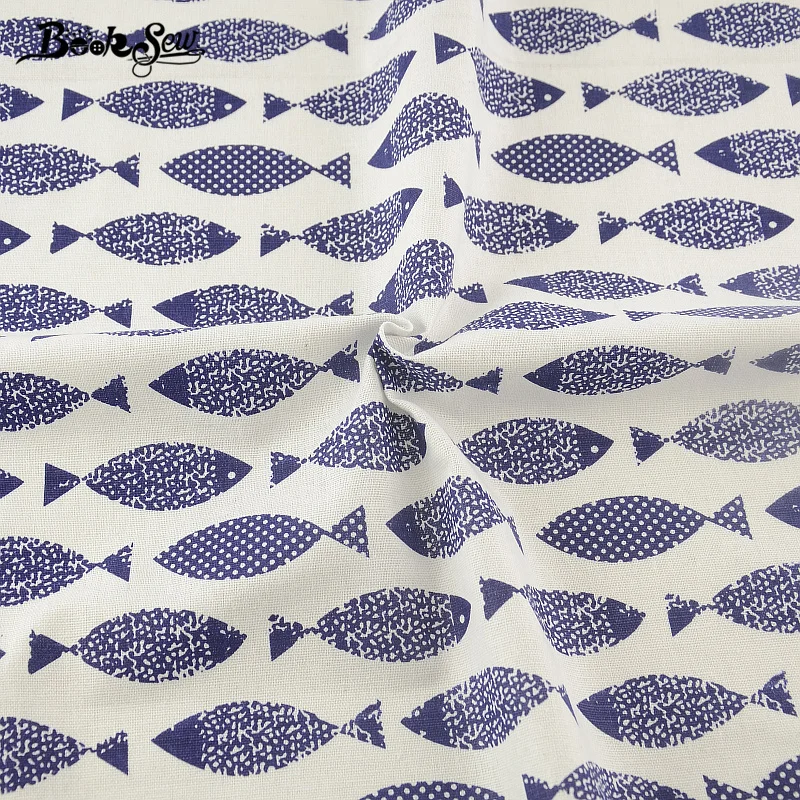 Booksew Home Textile Cotton Linen Fabric Fish Design Sewing Material Tissu Tablecloth Pillow Bag Curtain Cushion Zakka CM | Дом и сад
