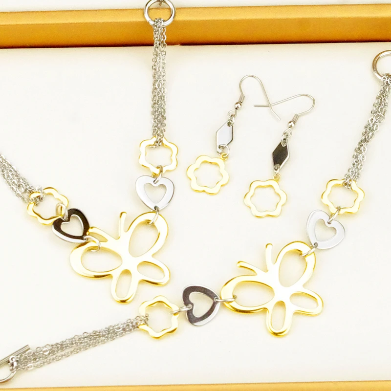 Рождественский подарок подвеска в виде бабочки сердца ожерелье серьги цепочка