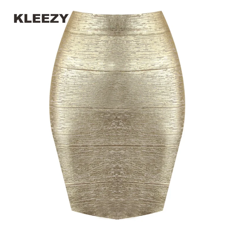 KLEEZY Новое поступление юбка-карандаш новая бандажная Женская Золотая и серебряная мини-юбка HS001