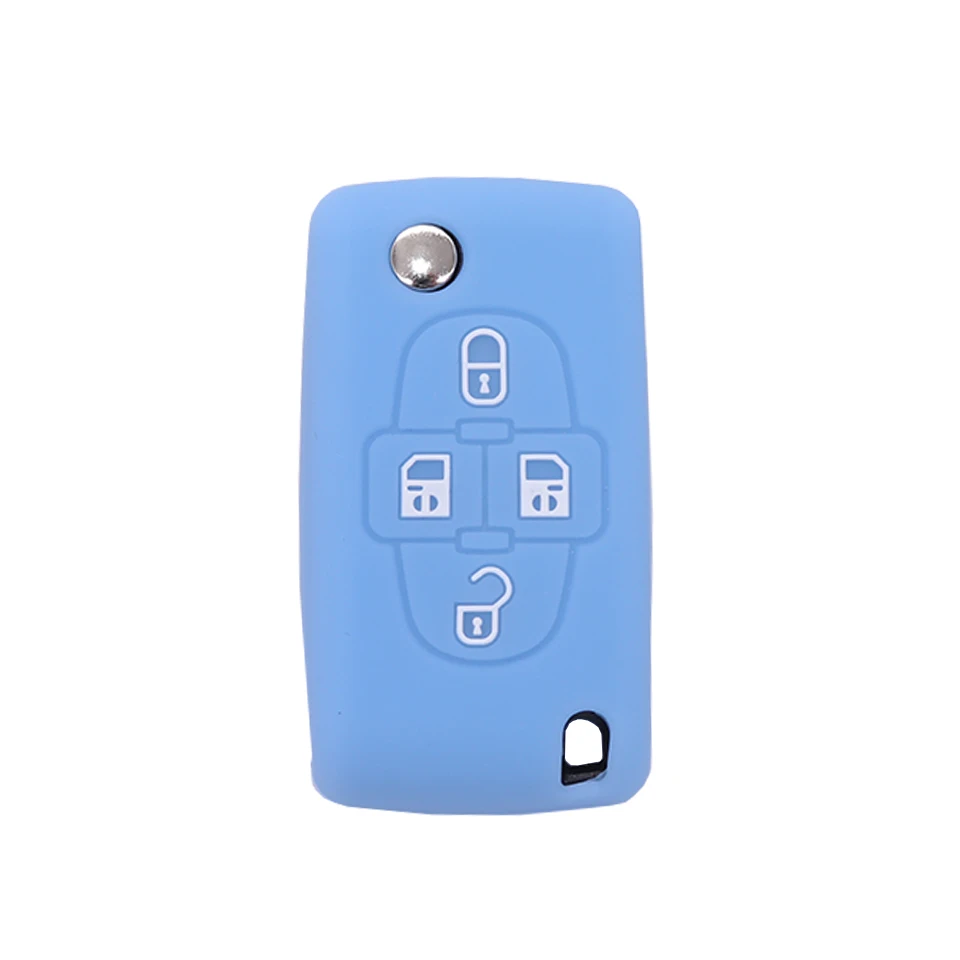 Sky blue 4 кнопки силиконовые автомобиль дистанционного брелок оболочки чехол для peugeot 1008 807 Citroen C8 держатель кожи 2007 2008 2009 - Цвет: Sky blue