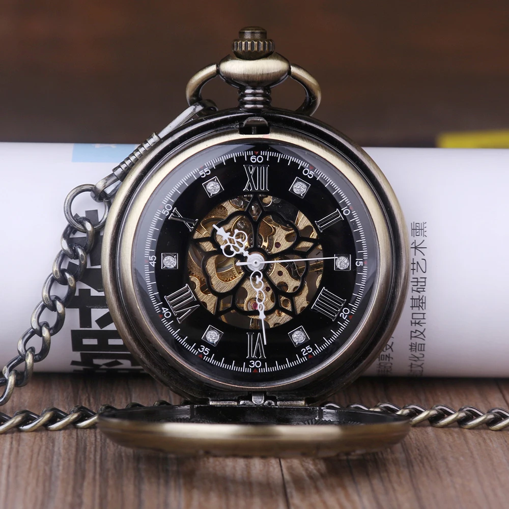 Vintage Personality Hollow Steampunk Gear Display Mechanical Pocket Watch Fashion Necklace Pendant Accessories Clock