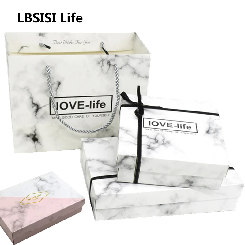 LBSISI Life упаковочная сумка, бумажная Подарочная коробка, сумка с ручками, мраморные ручные сумки, подарок, Dec, любовь, лучшее пожелание, с лентой