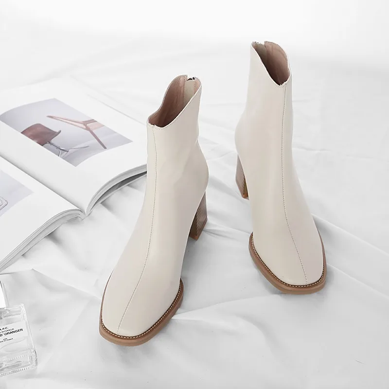

Lenkisen genuine leather office high heels round toe simple style solid basic keep warm fashion gentlewomen ankle boots L32