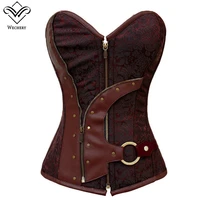 wechery steampunk corset gothic clothing pvc leather corsets bustiers lace up korset corsage basque zipper bustier corsets top
