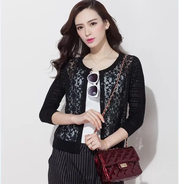 Новый весенний и летний женский кружевной кардиган Элегантный ажурный