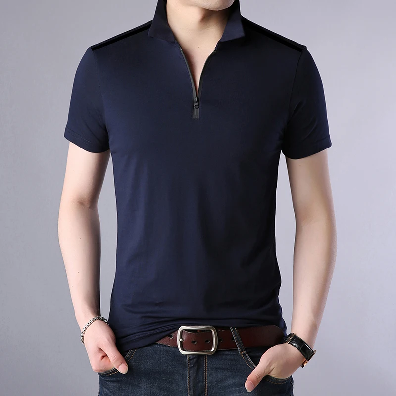 Мужская молния футболки поло летние однотонные Цвет Поло рубашка на каждый день