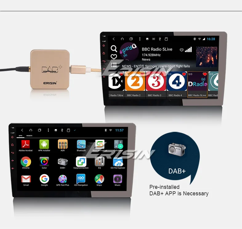 Erisin ES364 DAB + цифровой радиоприемник с усиленной антенной для Android 5 1/6 0/7 1/8 0