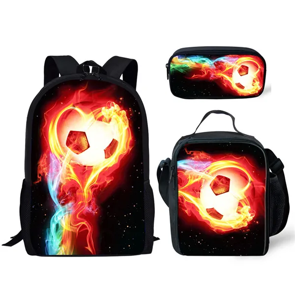 Jackherelook 3D Fire Ice Foot Ball футбол напечатанные школьные рюкзаки большой комплект из 3 предметов для мальчиков школьные сумки ранцы - Цвет: H359CGK