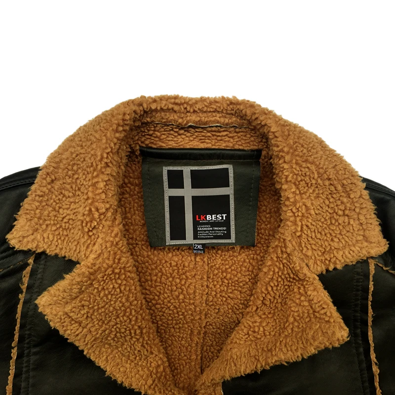 LKBEST 2019 Ретро зимняя кожаная куртка мужская Толстая Повседневная и пальто