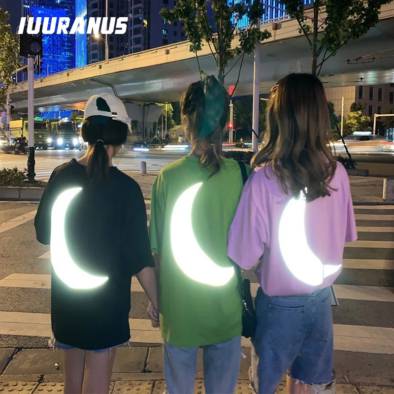 IUURANUS Женская 2019 летняя рубашка для отдыха топы с принтом Луны Светоотражающие