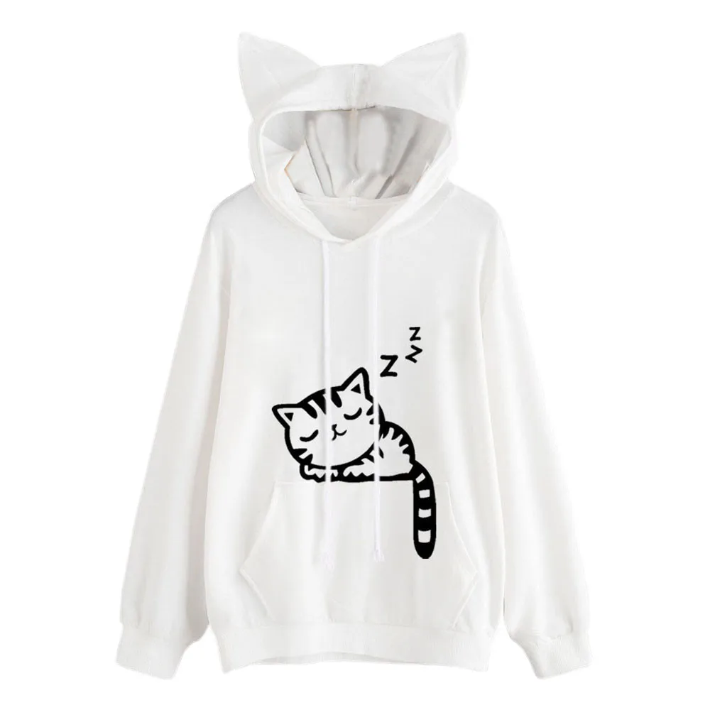 New Casual Cat Autumn Oversized Jumper Hooded Pullover Tops Blou Women's Female Loose Sweaters Outwear DROPSHIPPING #1 | Женская