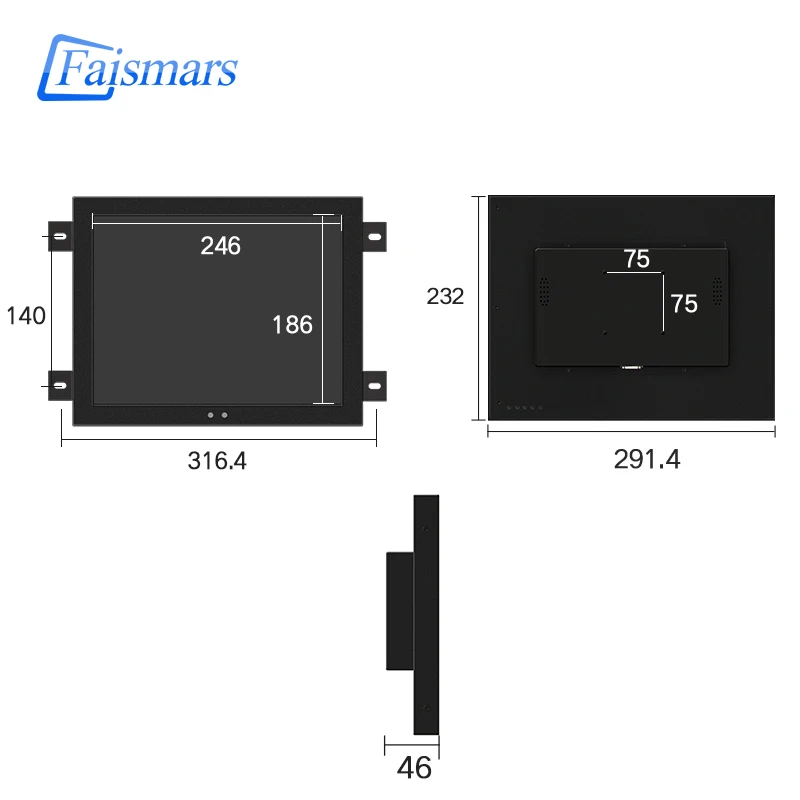 

M121H-RF/ Faismars 12.1 Inch Metal Case 1400*1050 Resolution LCD Monitor PC 12" Embedded Frame Industrial Monitor With VESA Gift