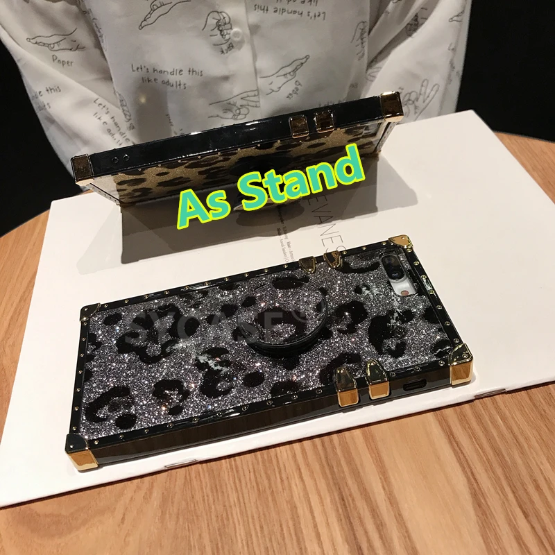 SYCASE роскошный квадратный леопардовый чехол для iPhone X Xs Max XR 6 S Plus 7 8 plus whit stand Drop-proof