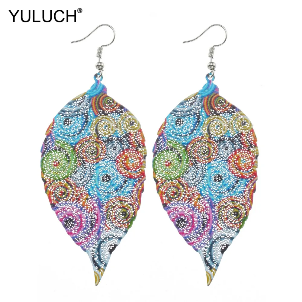 YULUCH 2019 новый дизайн африканские Красочные Висячие серьги из сплава с листьями и