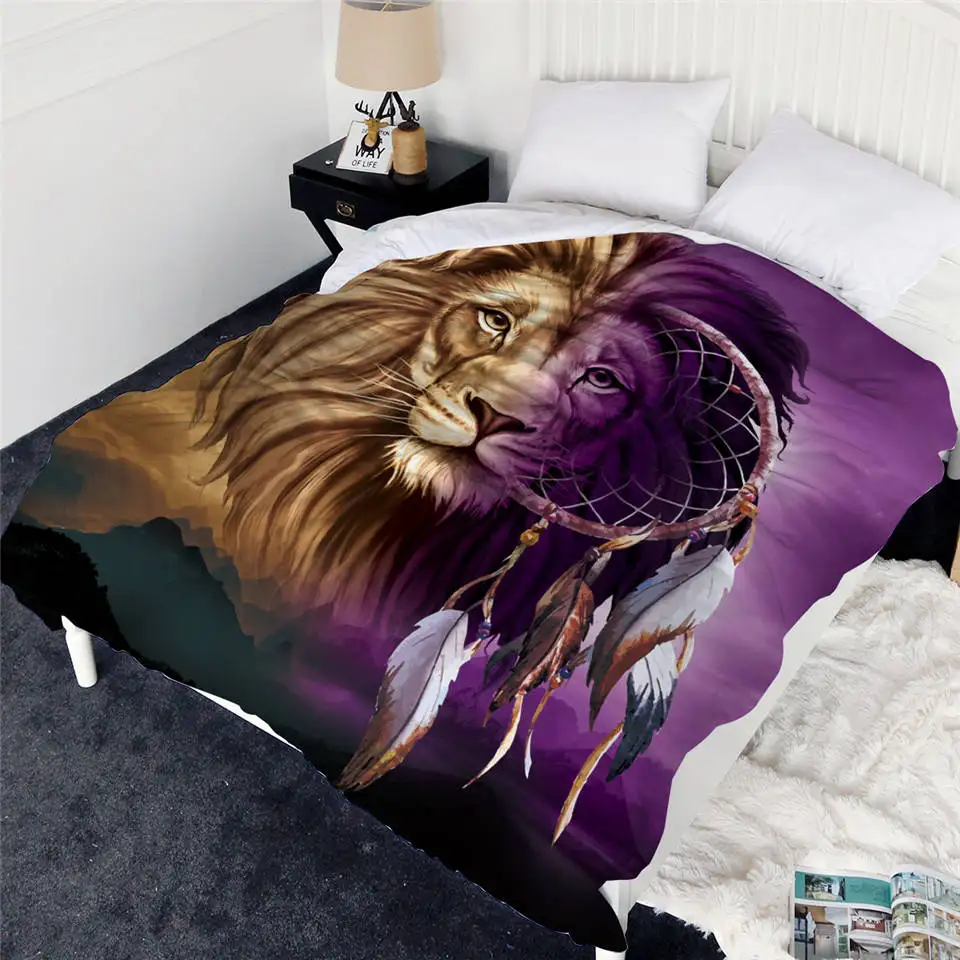 Lion Постельные принадлежности Outlet волк Лев пододеяльник животное Ловец снов покрывала 1 шт. Горный пейзаж Стёганое одеяло покрывало фиолетовое Коричневое постельное белье - Цвет: Lion