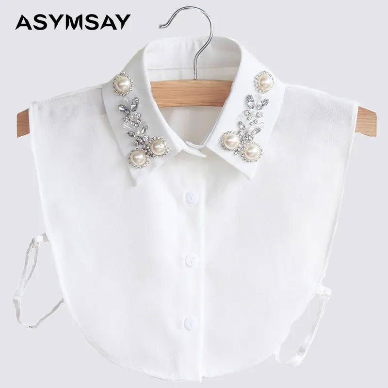 Съемный Однотонный свитер с большими жемчужинами искусственный воротник