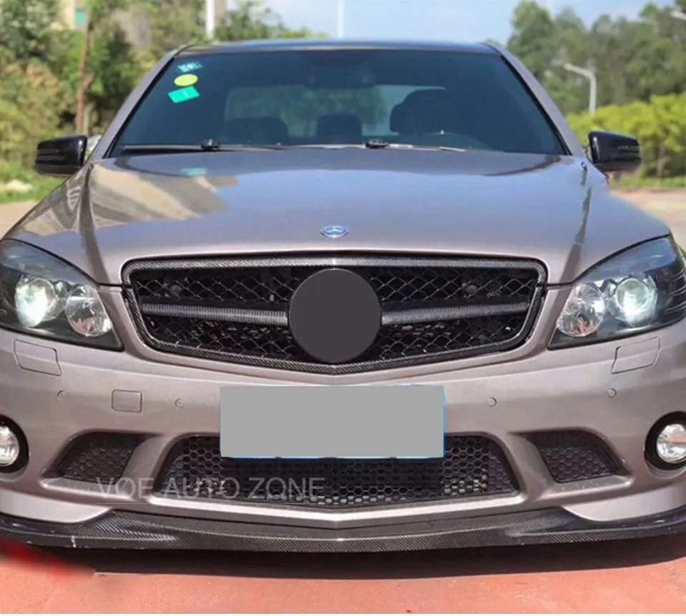 W204 углеродного волокна C63-style передняя решетка с эмблема подходит для Mercedes Benz C класса W204 c180 c200 c230 c250 c280 c300 c350