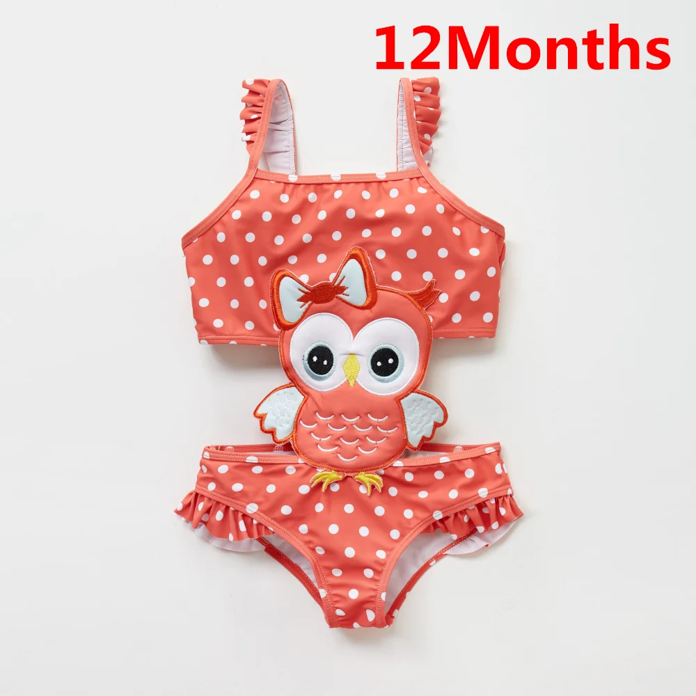 12Months Kavkas/Одежда для купания для девочек 12 мес.-8 лет, детский купальный костюм, детский купальный костюм с вышивкой в виде совы и рюшами, пляжный цельный купальный костюм, Roupa De - Цвет: 12Months
